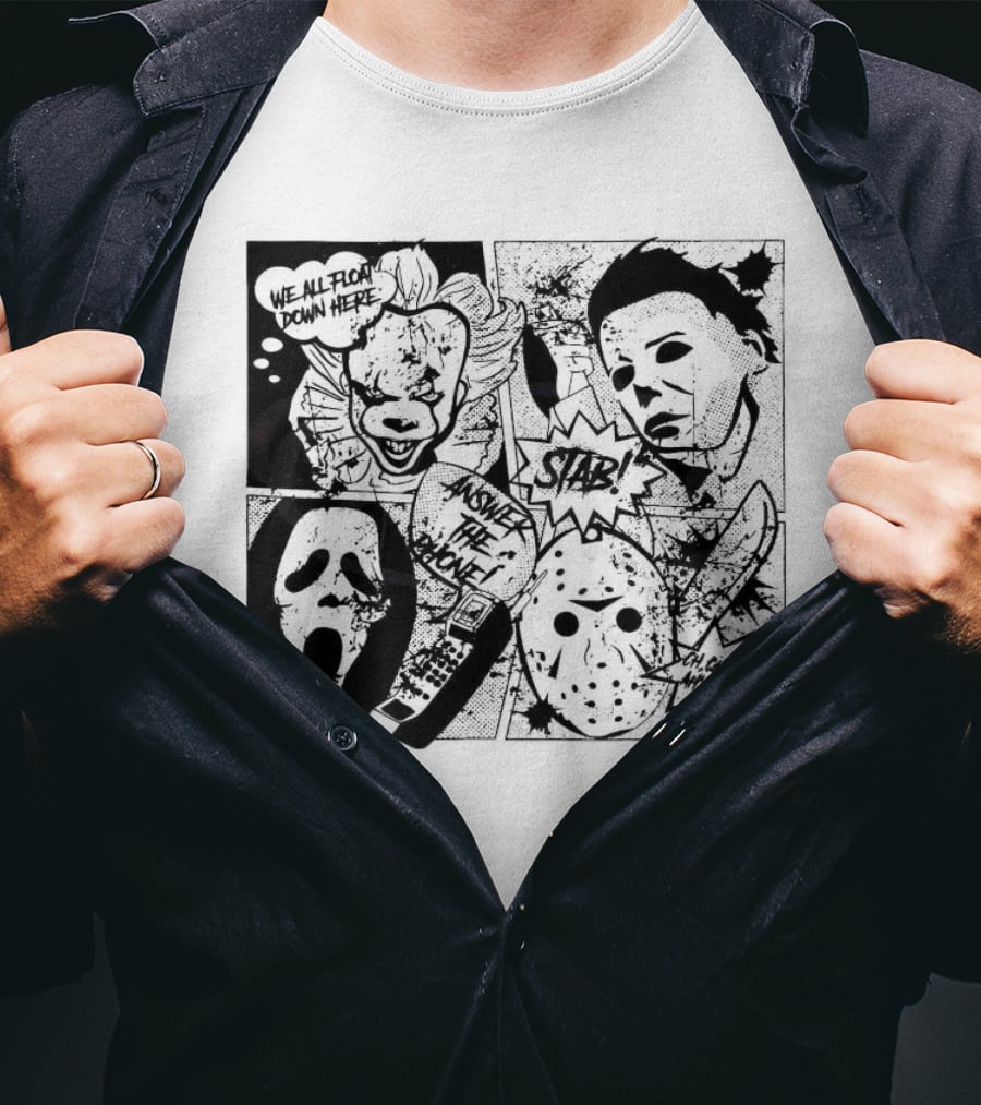 Horror Icons Mashup: We All Float Down Here Answer The Phone Stab Oh Oh Oh Wh Wh Wh T-Shirt