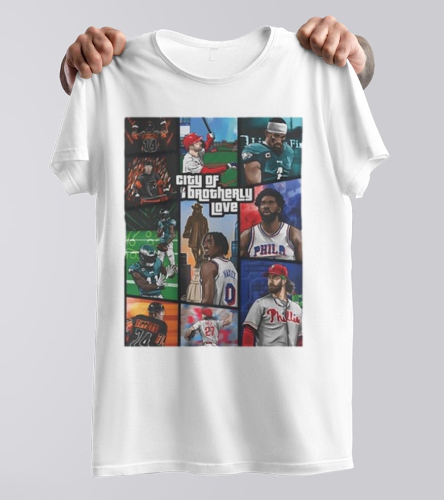 Saramart Gta X Philly Eagles Sixers Phillies City Of Brotherly Love T-Shirt
