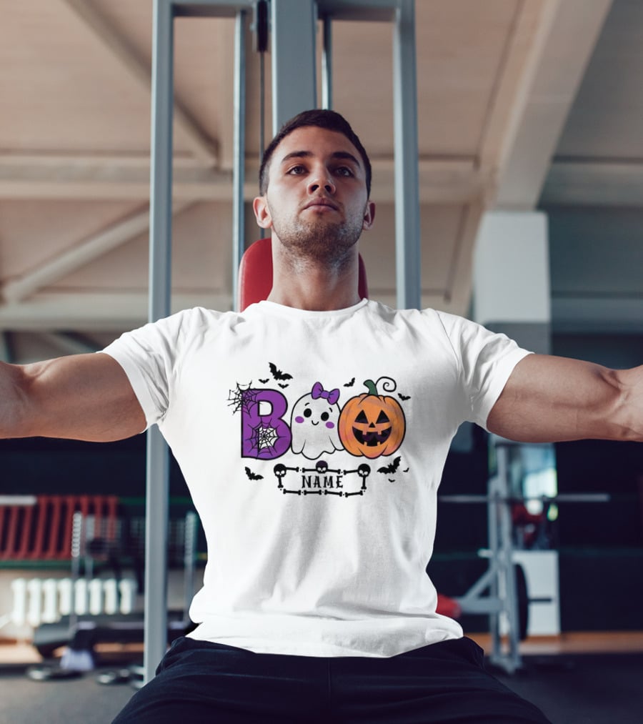 Boo Name Ghost Pumpkin Halloween Spiders Bats T-Shirt