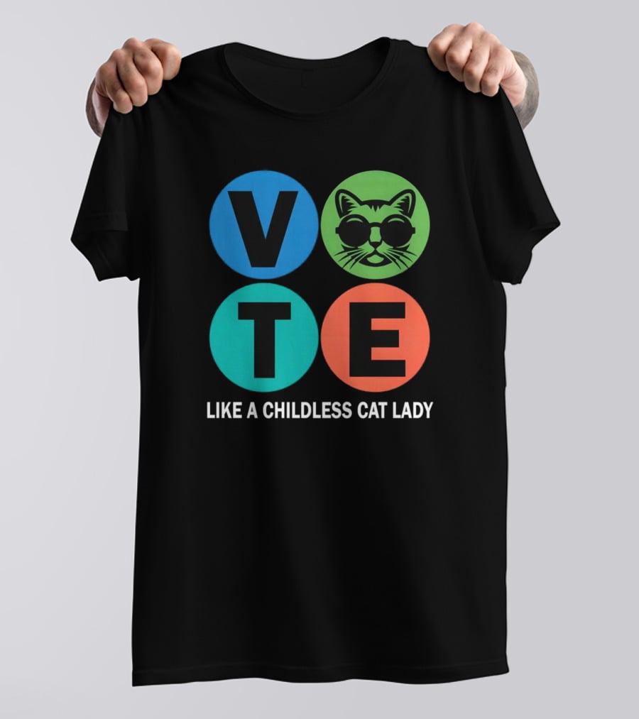 Vote Like A Childless Cat Lady Retro Circle Cat Face T-Shirt