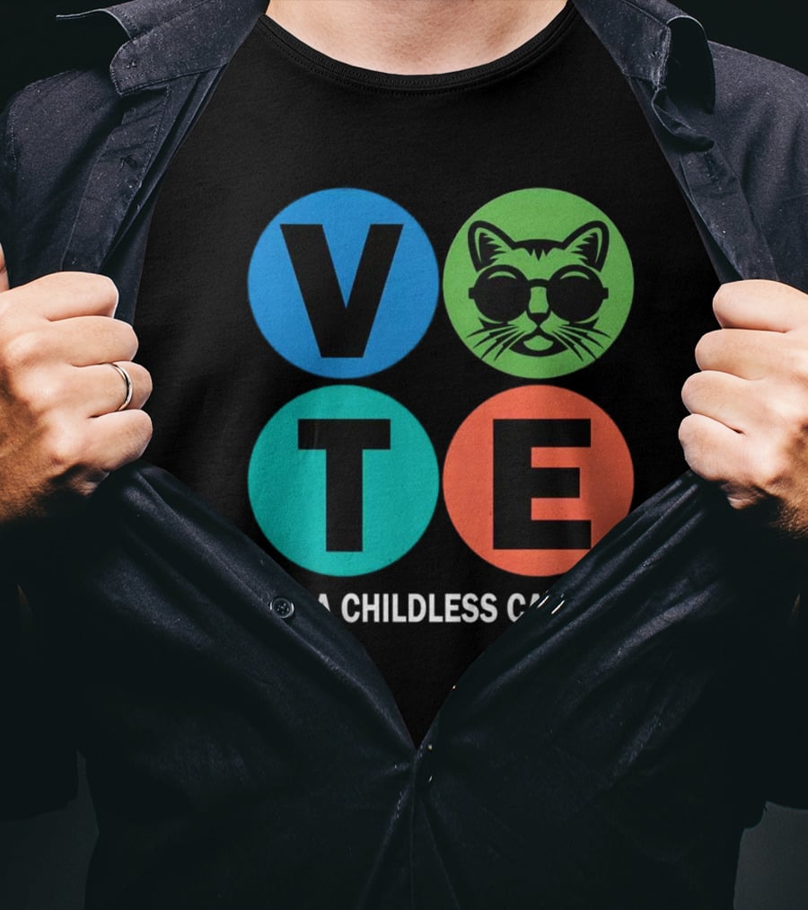 Vote Like A Childless Cat Lady Retro Circle Cat Face T-Shirt