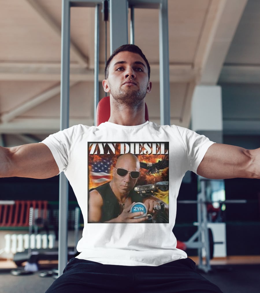 Zyn Diesel American Bald Eagle And Muscle Car Background T-Shirt