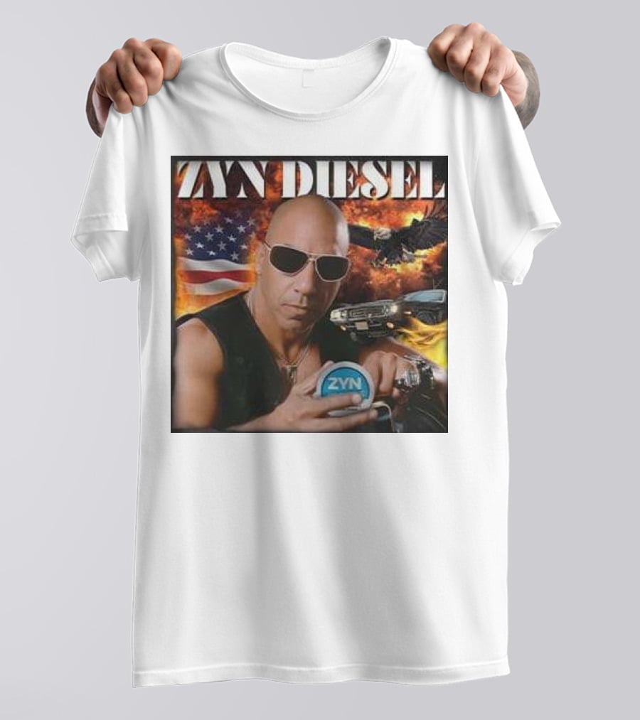 Zyn Diesel American Bald Eagle And Muscle Car Background T-Shirt