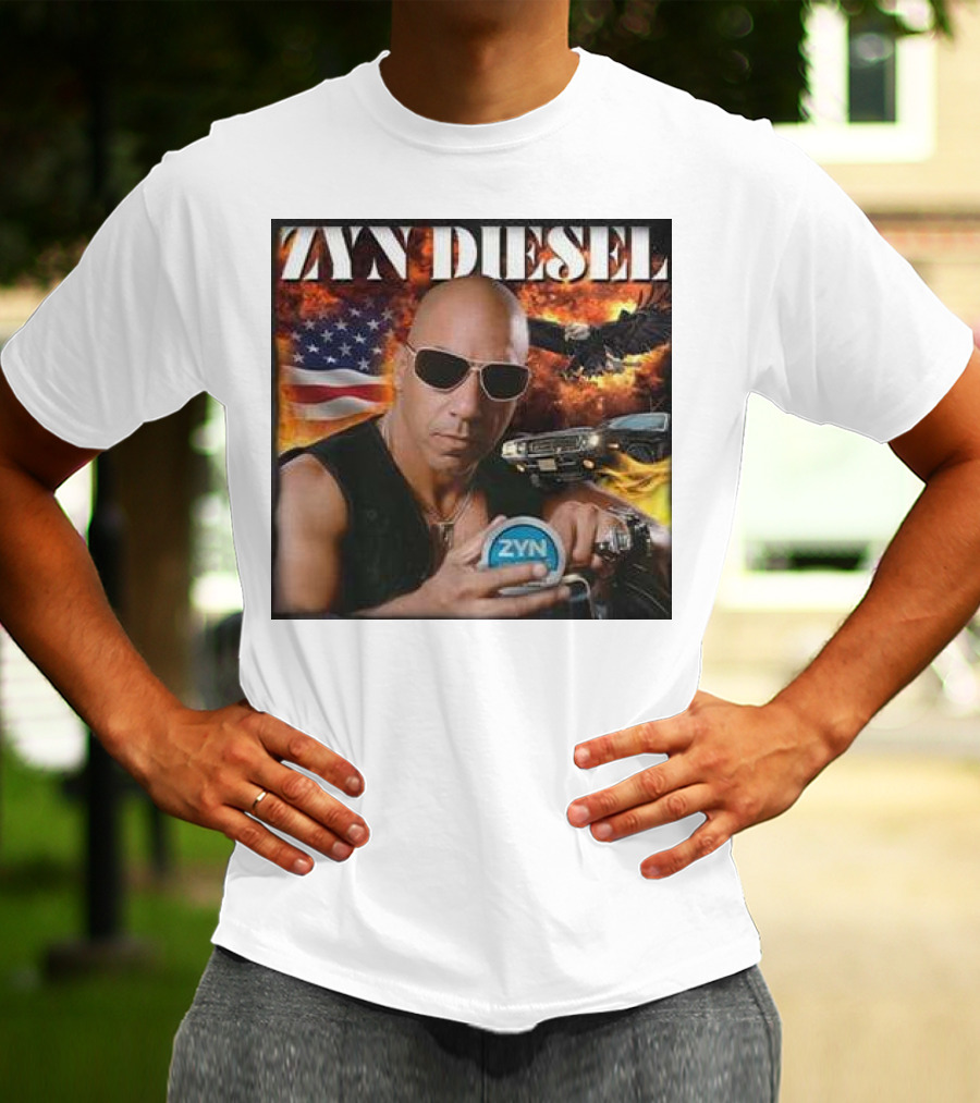 Zyn Diesel American Bald Eagle And Muscle Car Background T-Shirt