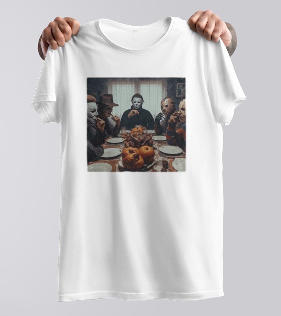 Halloween Characters Dinner Horror Icons Gathering T-Shirt