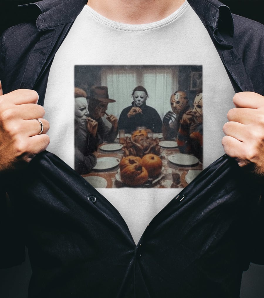 Halloween Characters Dinner Horror Icons Gathering T-Shirt