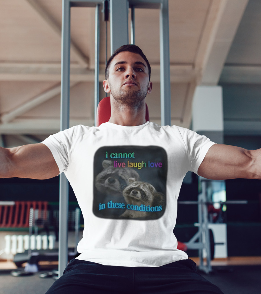 I Cannot Live Laugh Love In These Conditions Raccoon Duo Reality Check T-Shirt