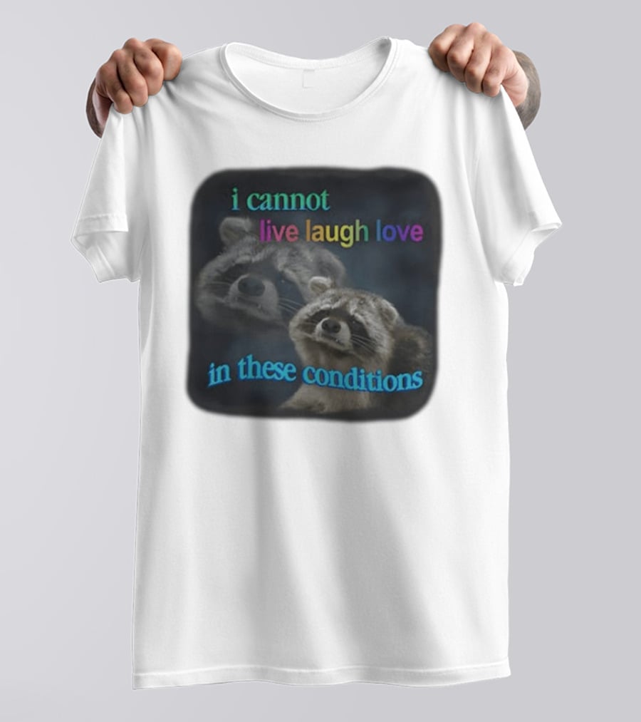 I Cannot Live Laugh Love In These Conditions Raccoon Duo Reality Check T-Shirt