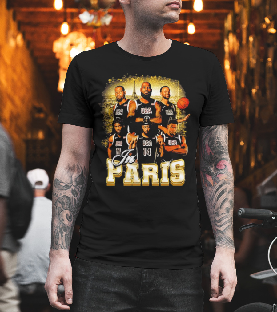 USA Basketball Players In Paris Eiffel Tower T-Shirt