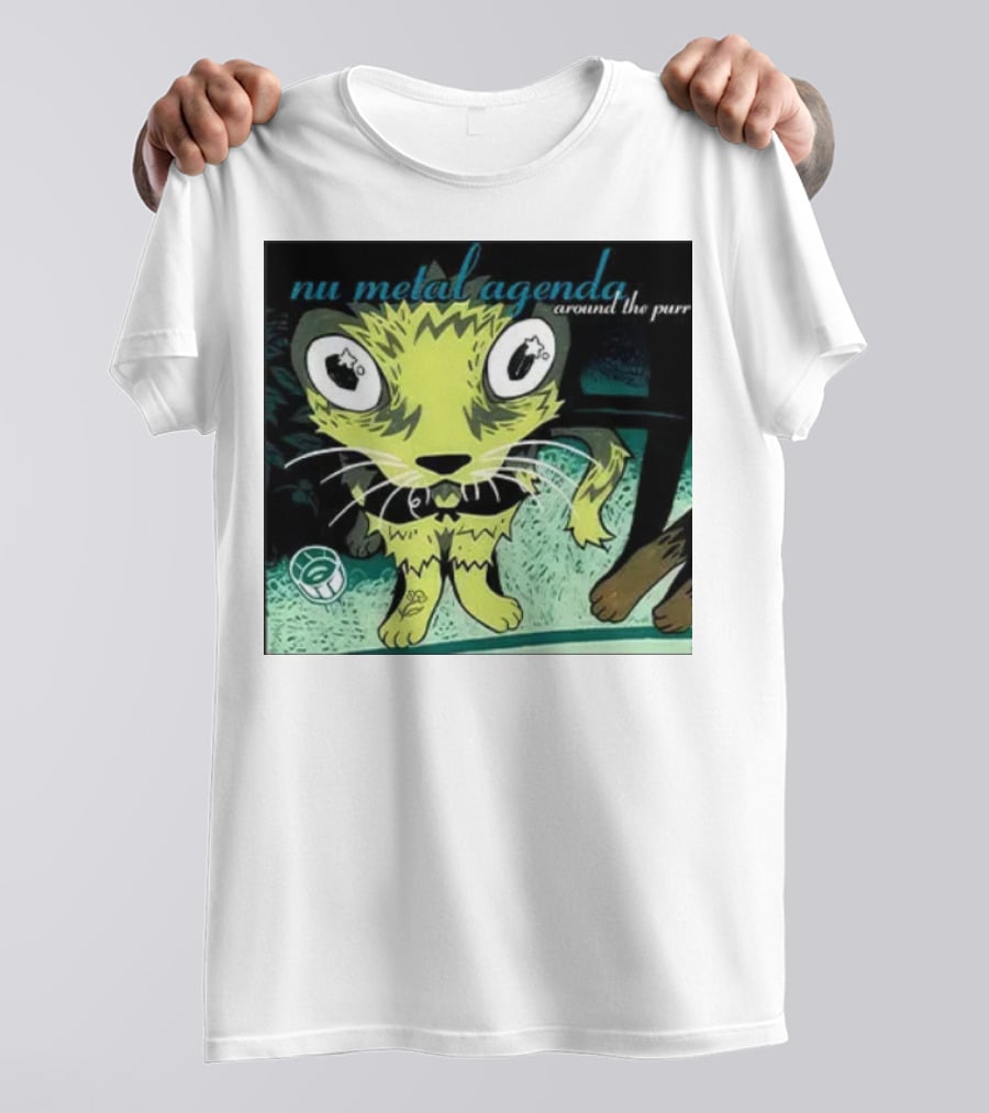 Nu Metal Agenda Around The Purr Feline Illustration With Swirling Colors And Bold Letters T-Shirt