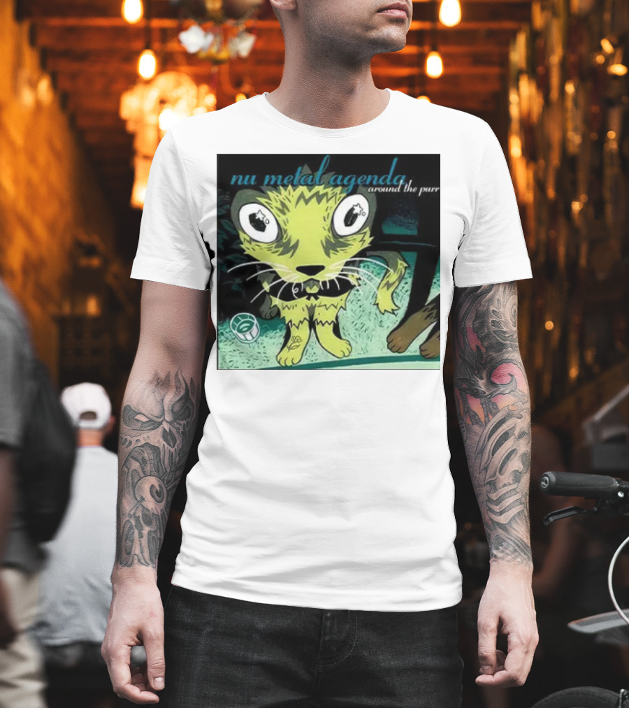 Nu Metal Agenda Around The Purr Feline Illustration With Swirling Colors And Bold Letters T-Shirt