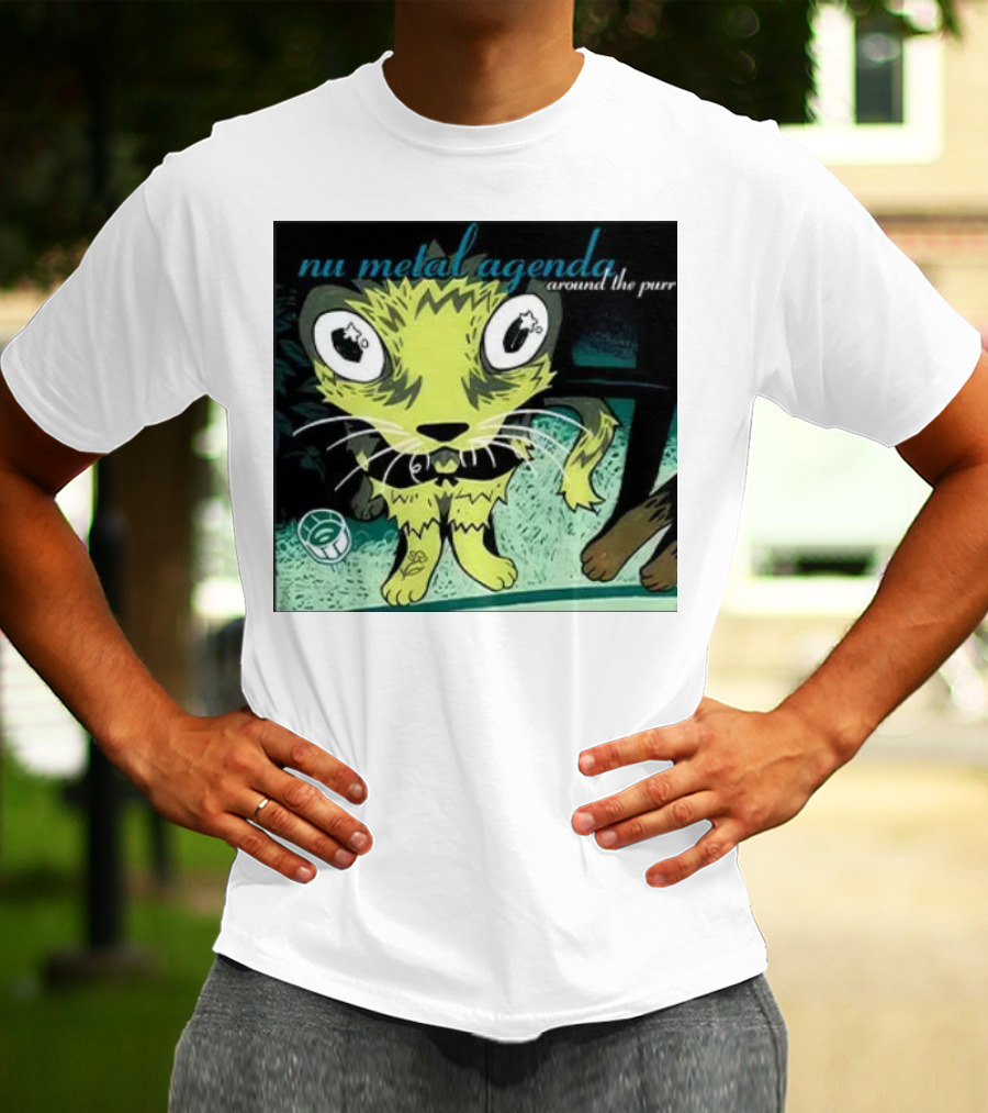 Nu Metal Agenda Around The Purr Feline Illustration With Swirling Colors And Bold Letters T-Shirt