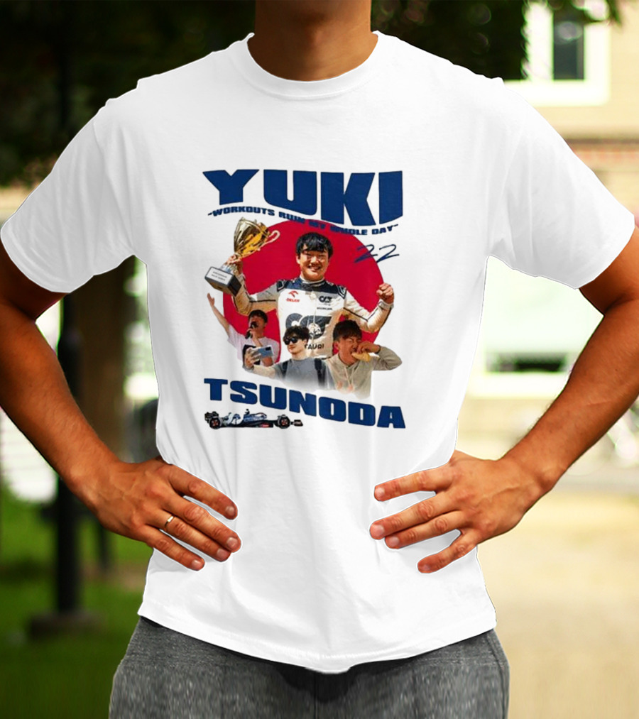 Yuki Tsunoda Victory Celebration With Racing Imagery And Text 'Run My Whole Day 22' T-Shirt
