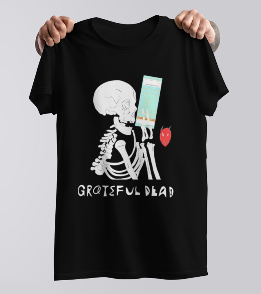 Grateful Dead Friends Of The Devils Skeleton With Ticket And Red Devil Head T-Shirt