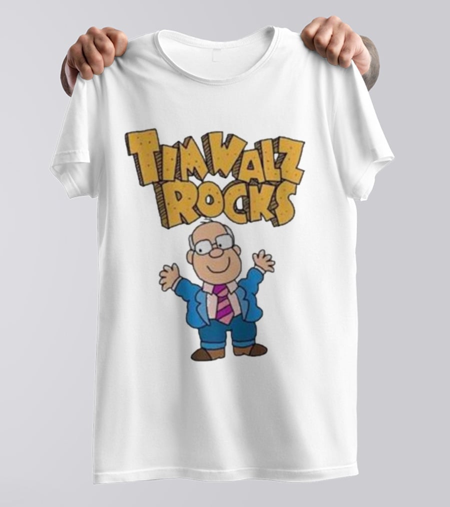 Tim Walz Rocks Cartoon Character In Tie And Suit T-Shirt