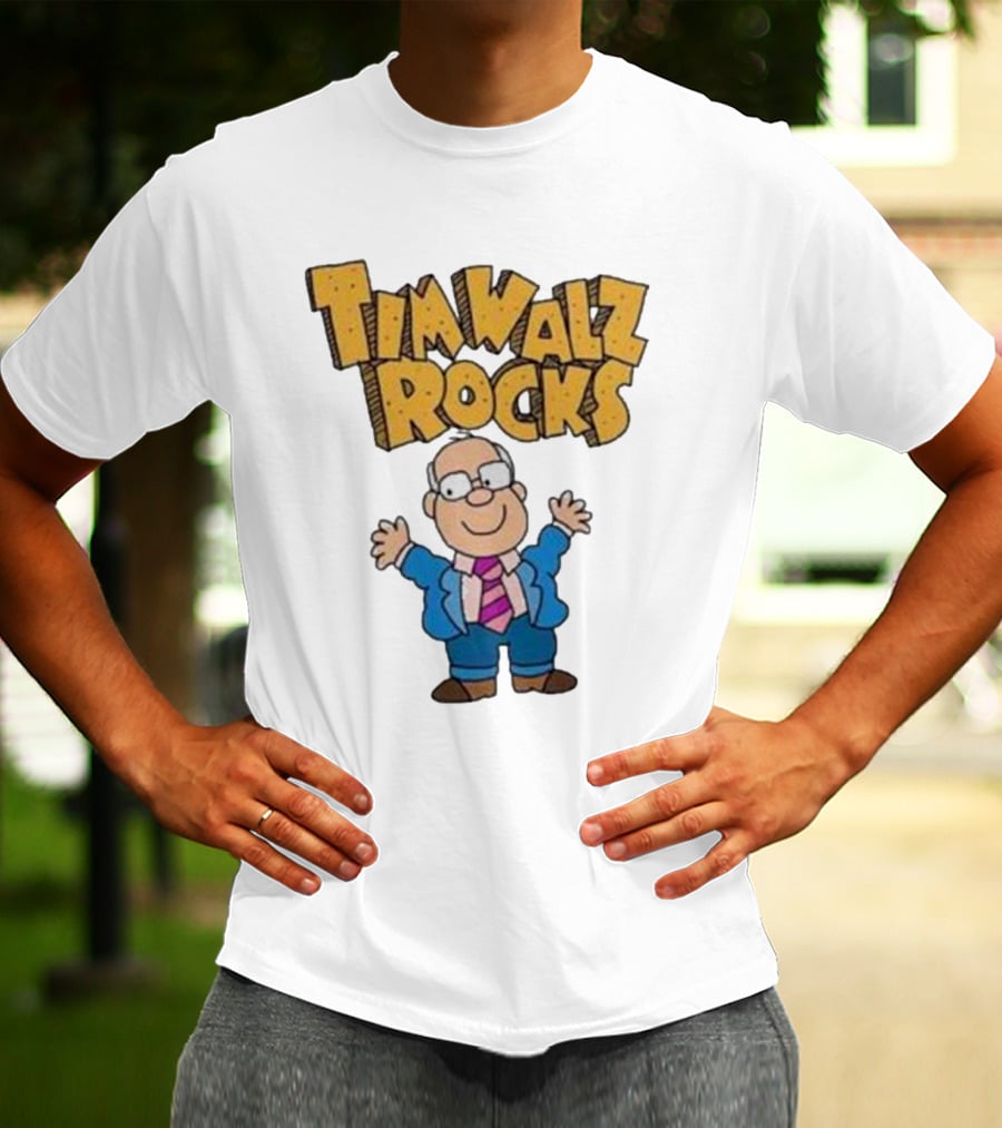Tim Walz Rocks Cartoon Character In Tie And Suit T-Shirt