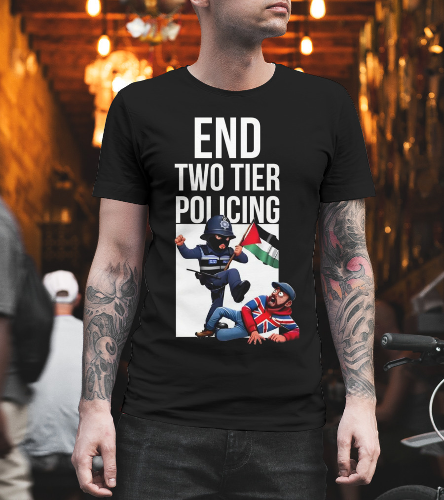 END TWO TIER POLICING British Officer And Palestinian Flag T-Shirt