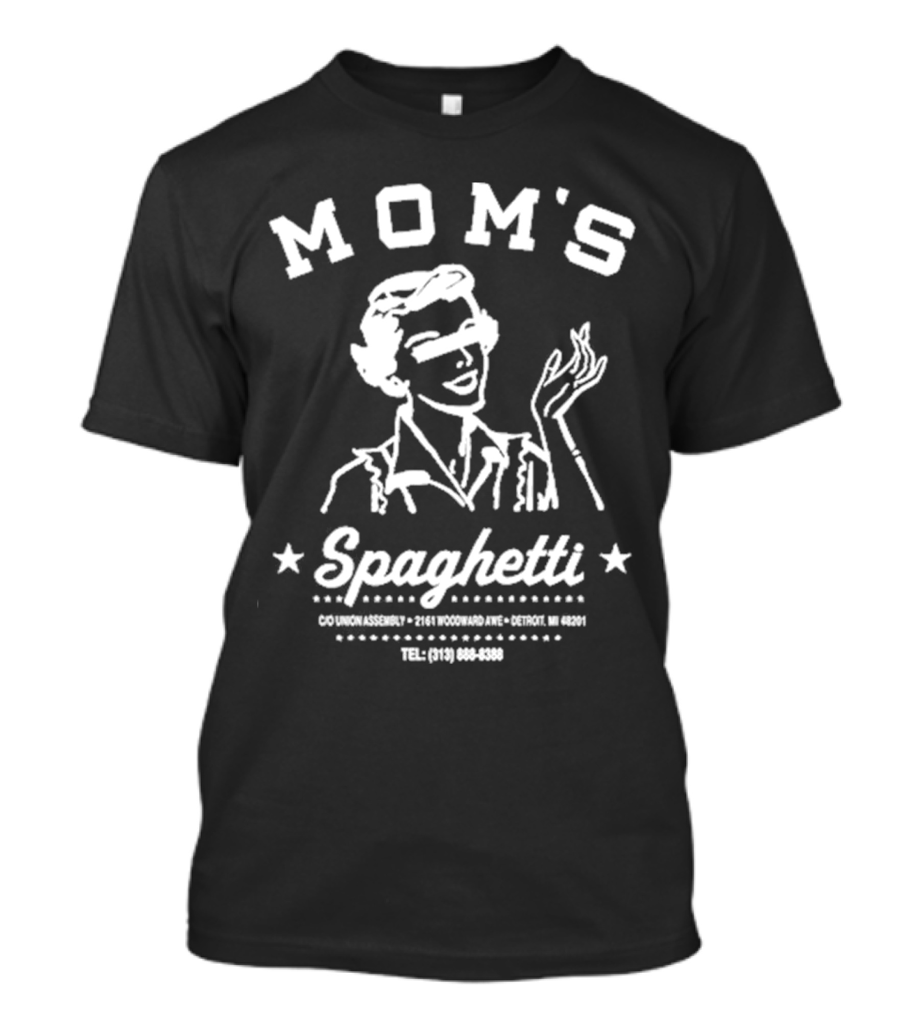 MOM'S Spaghetti Detroit MI 2161 Woodward Ave Tel 313 888 8388 T-Shirt