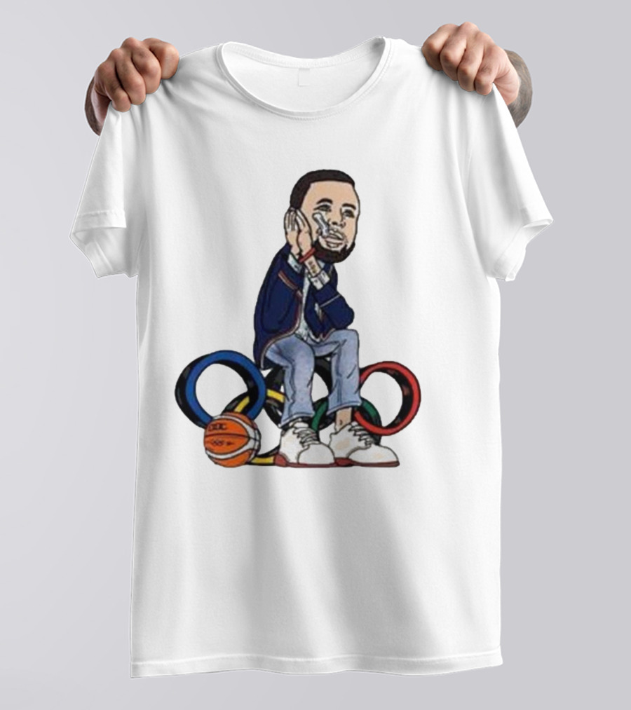 Steph Curry Basketball Olympic Rings Night Night Paris T-Shirt