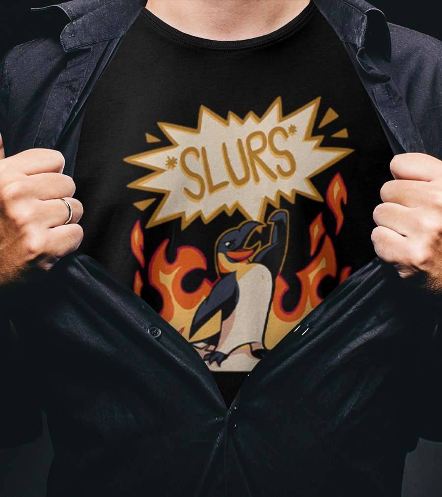 Helluva Boss Penguin Flames Slurs Speech Bubble T-Shirt