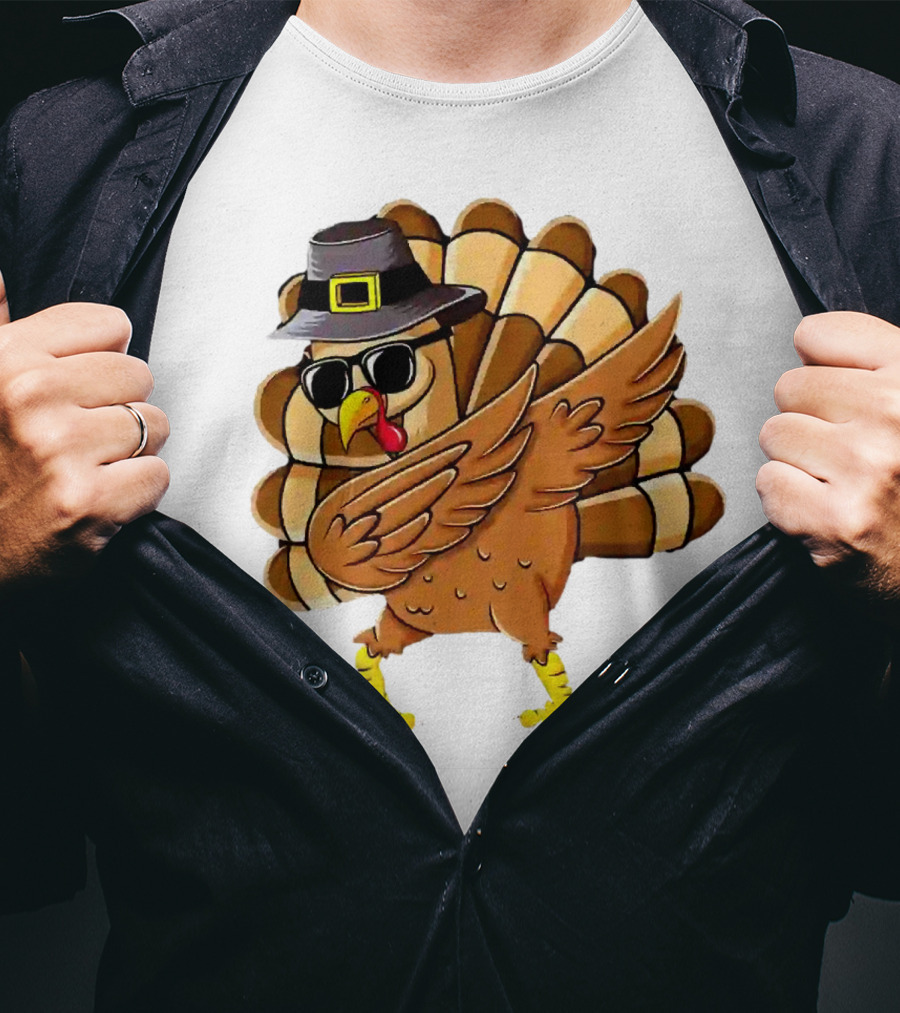Dabbing Turkey Thanksgiving Day Pilgrim Hat Funny Dab T-Shirt