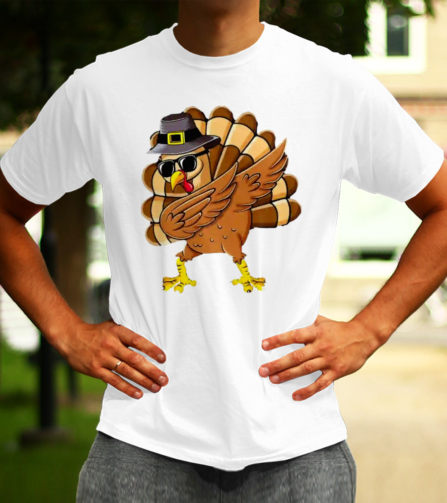 Dabbing Turkey Thanksgiving Day Pilgrim Hat Funny Dab T-Shirt