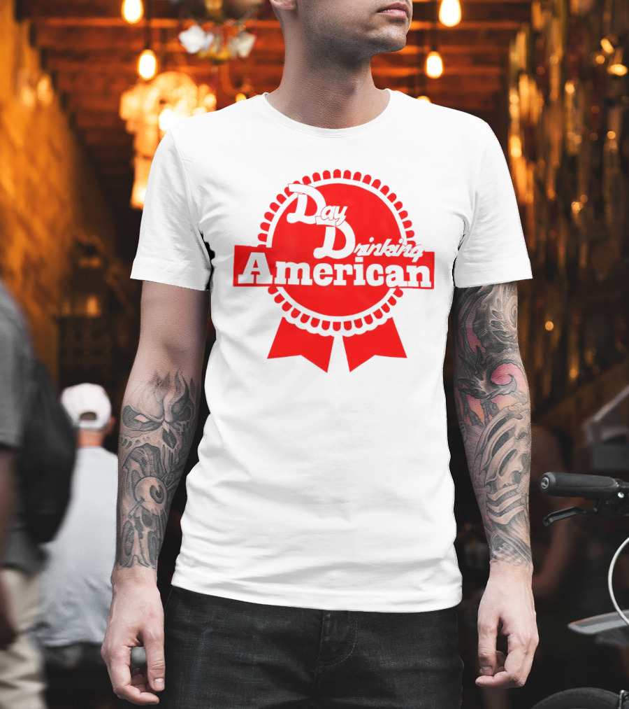 Day Drinking American Red Ribbon Badge T-Shirt