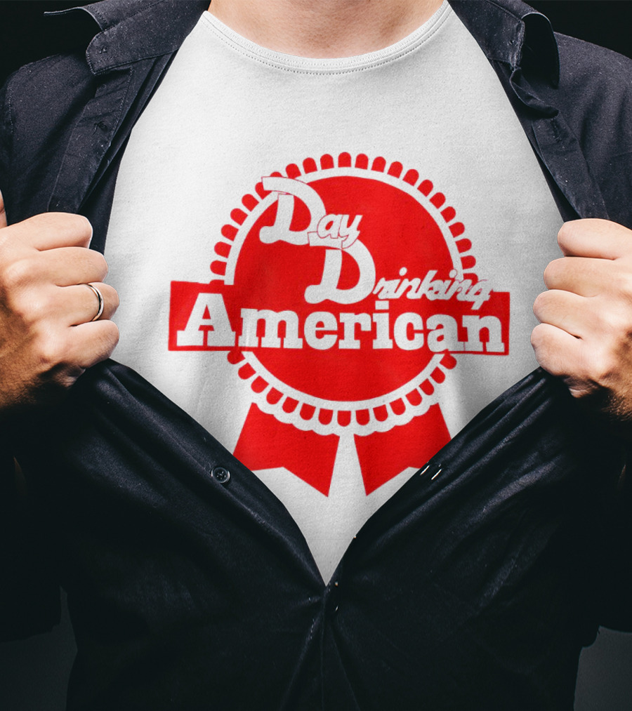 Day Drinking American Red Ribbon Badge T-Shirt