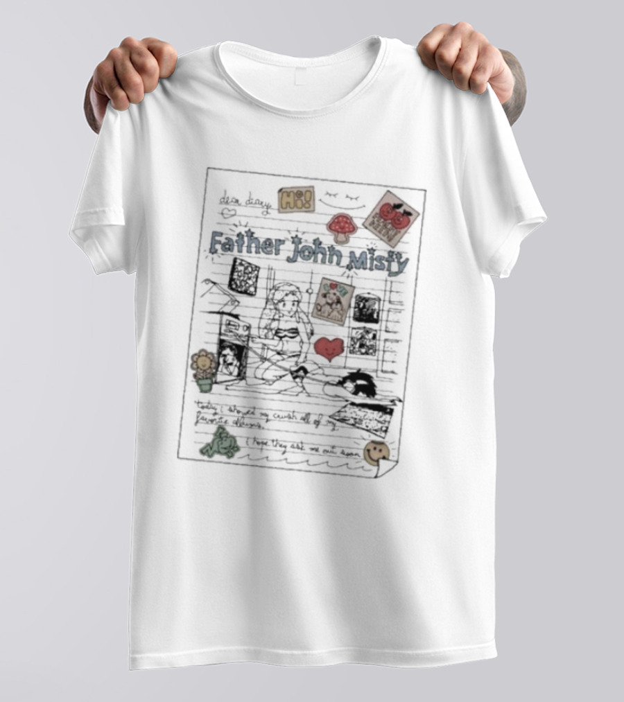 Dear Diary Father John Misty Illustrated Notebook Page With Doodles Hearts And Smiley Stickers T-Shirt
