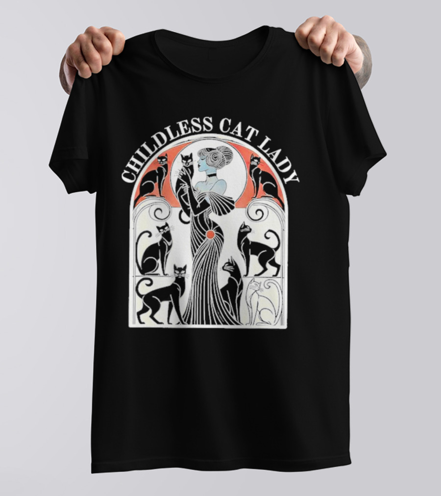 CHILDLESS CAT LADY Deco Style With Elegant Cats And Lady T-Shirt