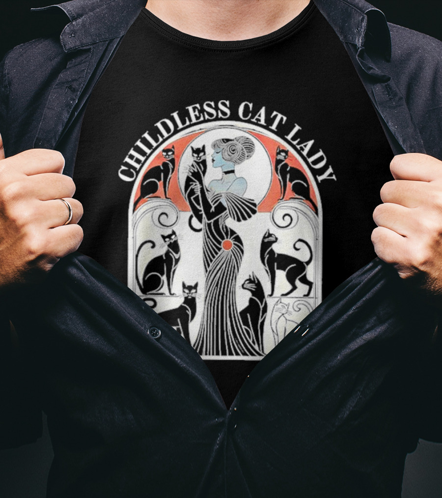 CHILDLESS CAT LADY Deco Style With Elegant Cats And Lady T-Shirt