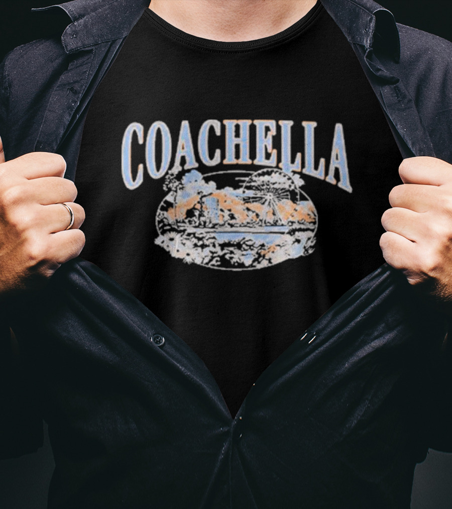 Coachella Desert Sunset Festival Ferris Wheel And Palm Trees Scene T-Shirt