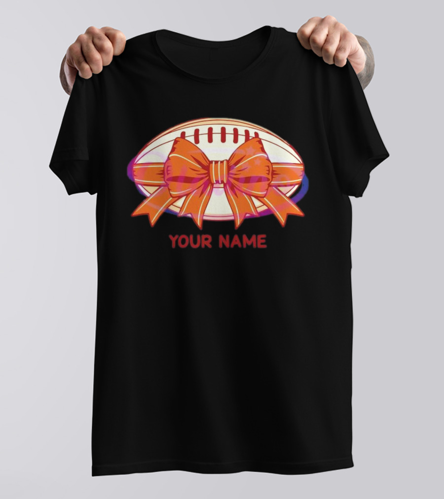 Your Name Coquette Football Bow T-Shirt