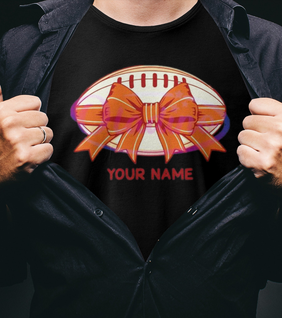 Your Name Coquette Football Bow T-Shirt