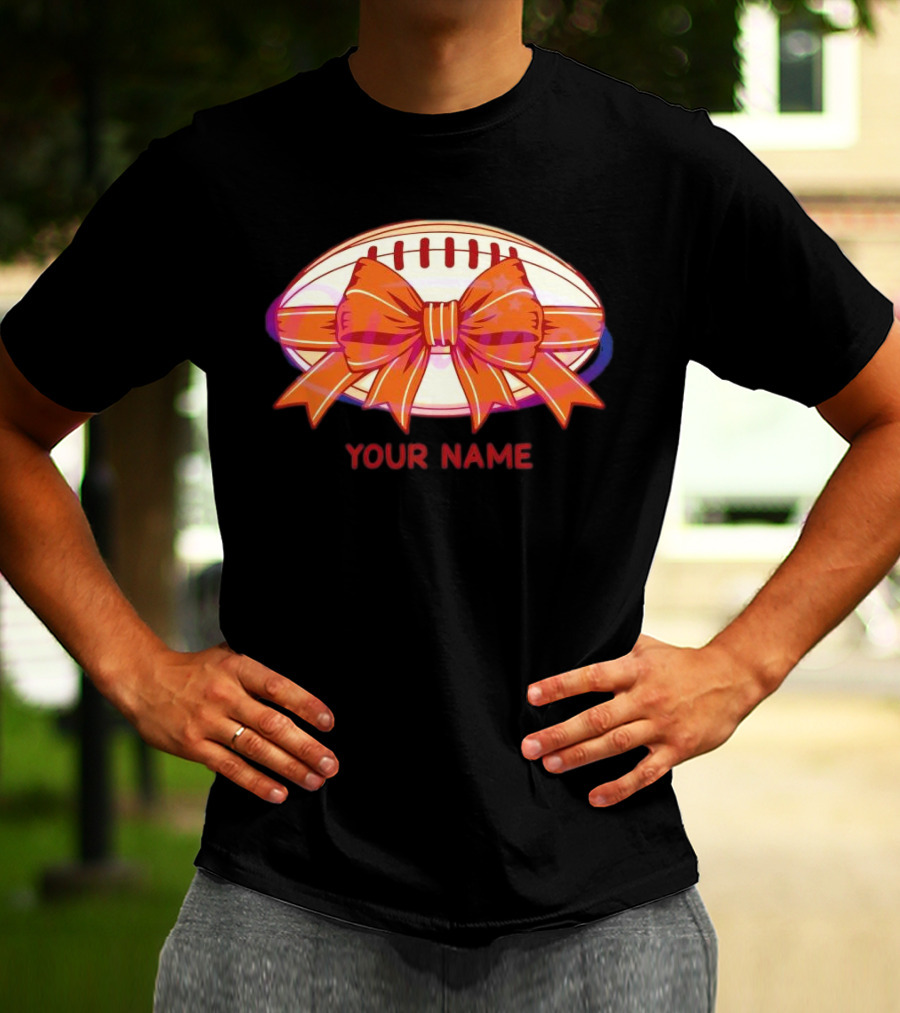 Your Name Coquette Football Bow T-Shirt