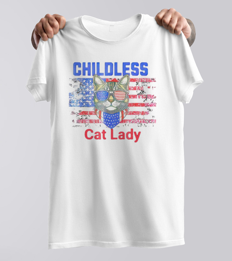 Childless Cat Lady USA Flag Sunglasses T-Shirt