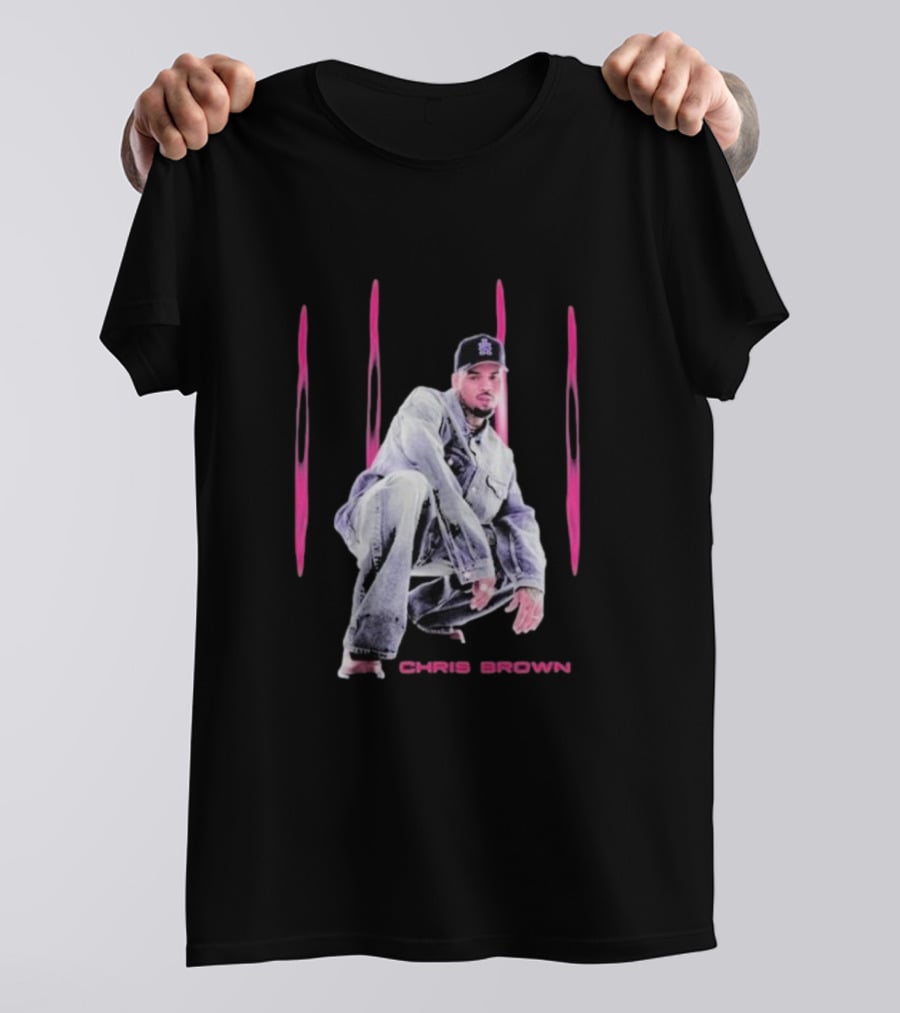 Chris Brown Pink Streaks Black Denim T-Shirt