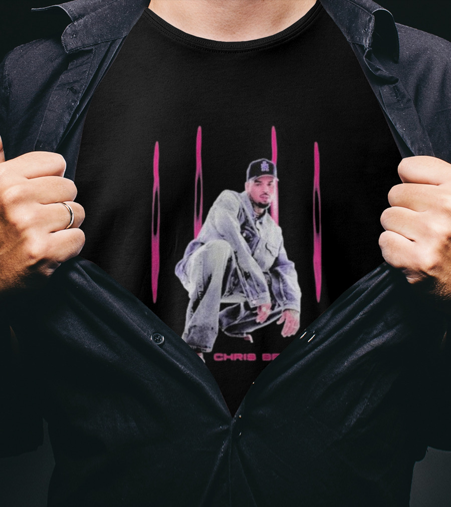 Chris Brown Pink Streaks Black Denim T-Shirt