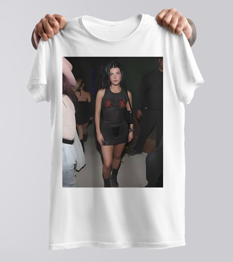 Charli D’Amelio Black Mesh Dress With Red X Details T-Shirt
