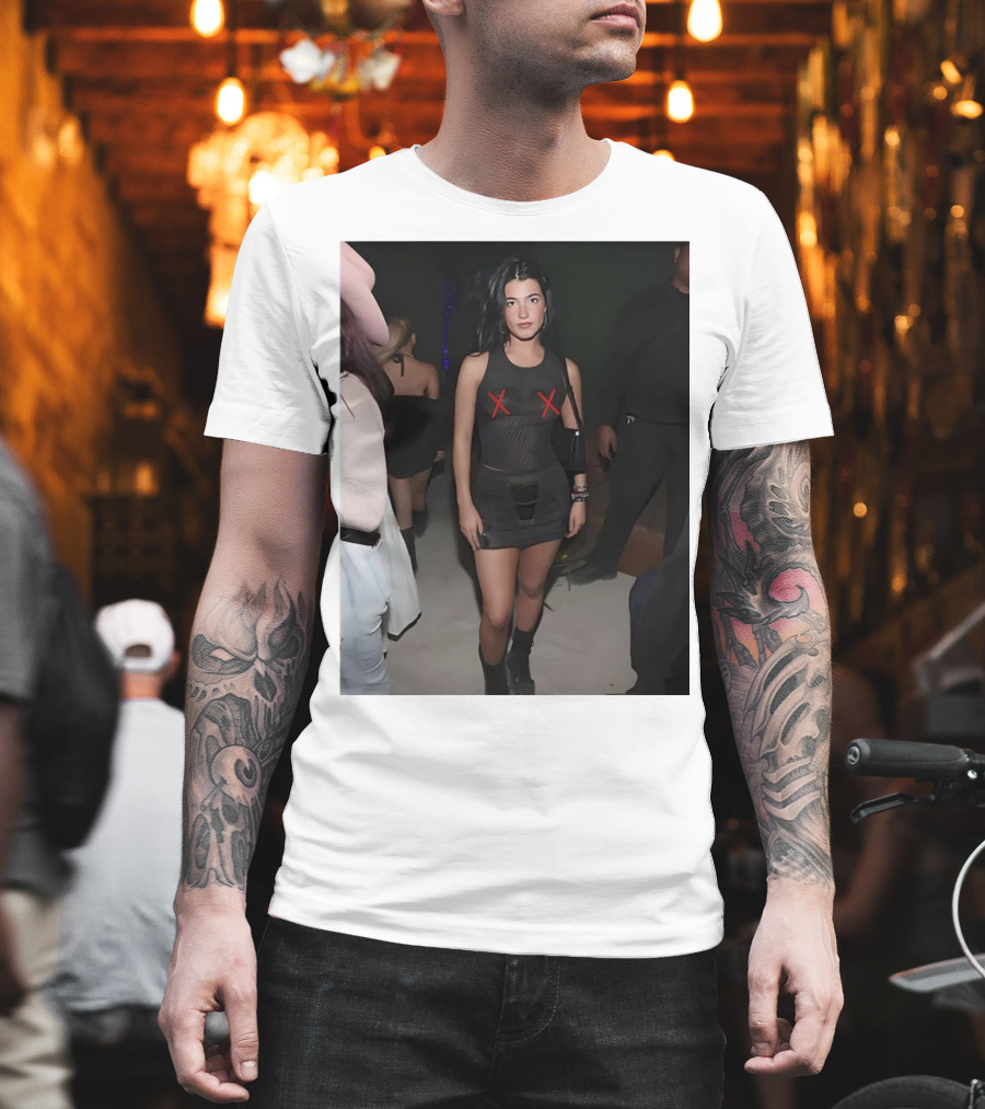 Charli D’Amelio Black Mesh Dress With Red X Details T-Shirt