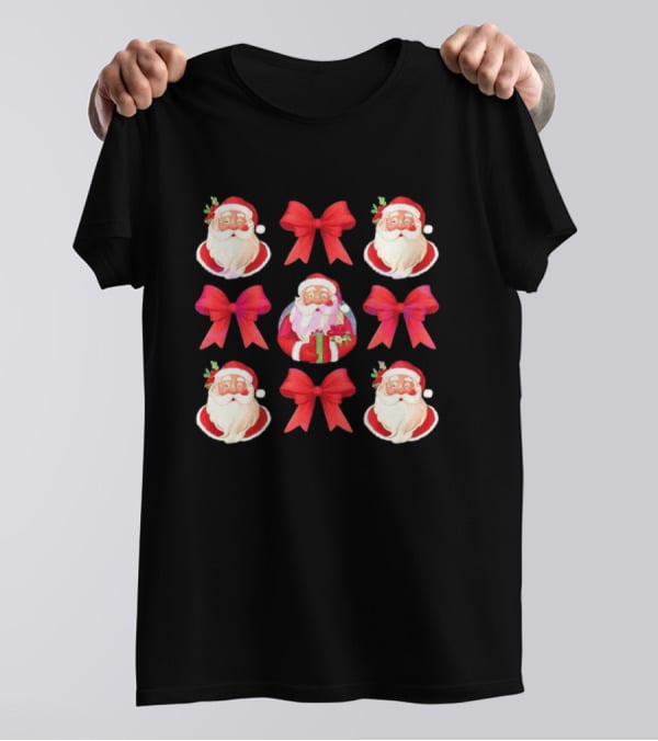 Coquette Christmas Santa And Red Bows Holiday T-Shirt