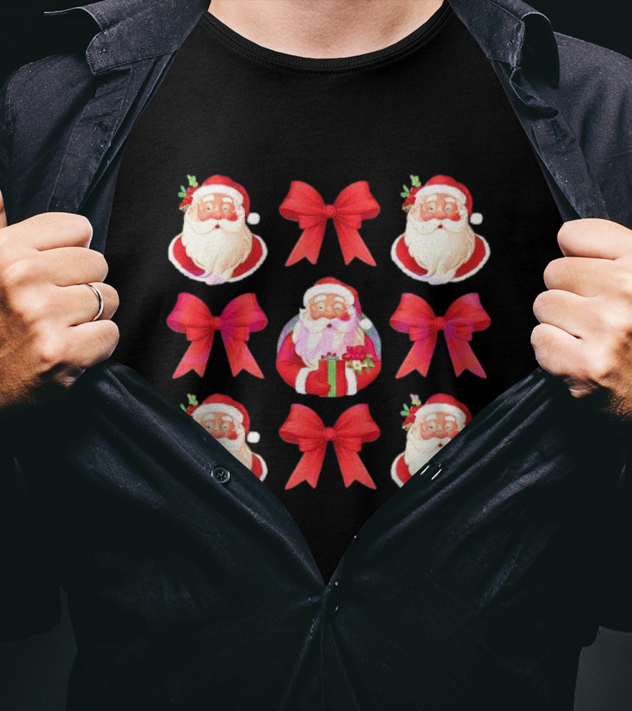 Coquette Christmas Santa And Red Bows Holiday T-Shirt