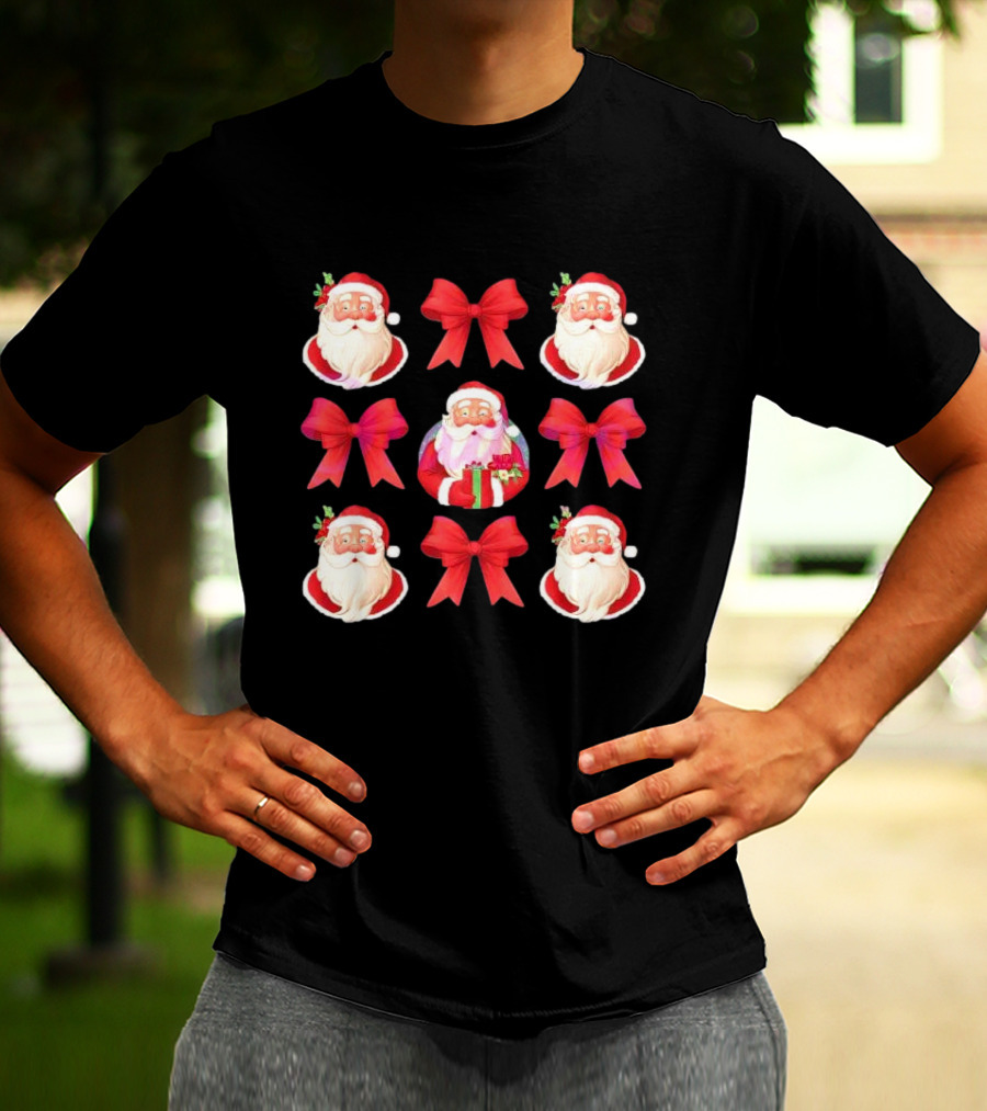 Coquette Christmas Santa And Red Bows Holiday T-Shirt
