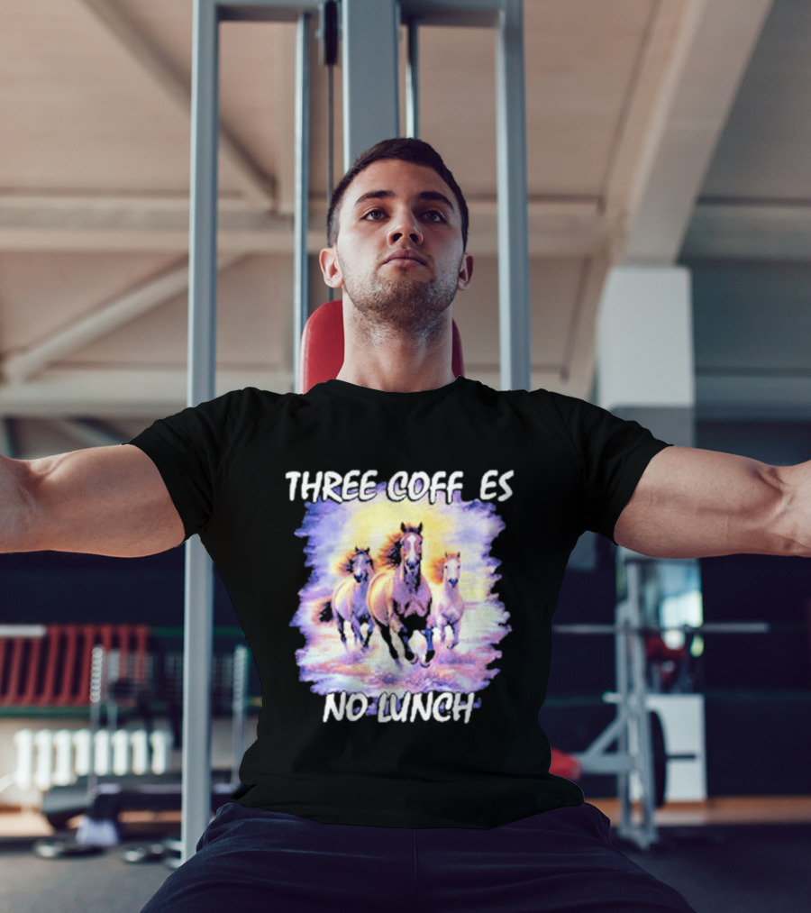 Three Coffees No Lunch Horse Trio Running T-Shirt