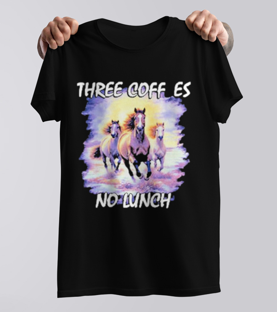 Three Coffees No Lunch Horse Trio Running T-Shirt