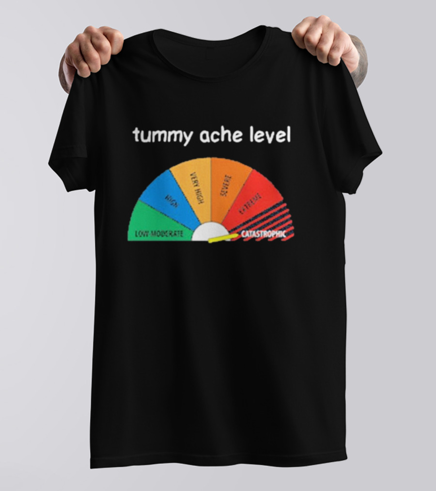 Tummy Ache Level Catastrophic Scale Low Moderate Severe Cringe T-Shirt