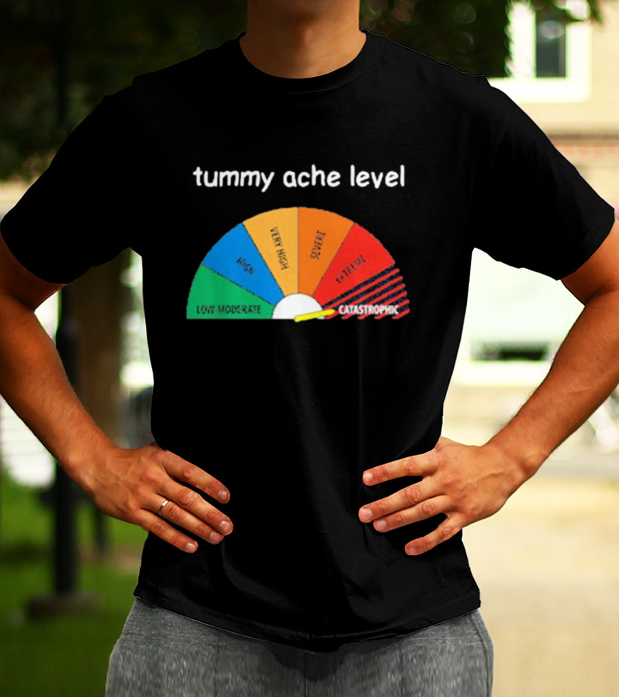 Tummy Ache Level Catastrophic Scale Low Moderate Severe Cringe T-Shirt