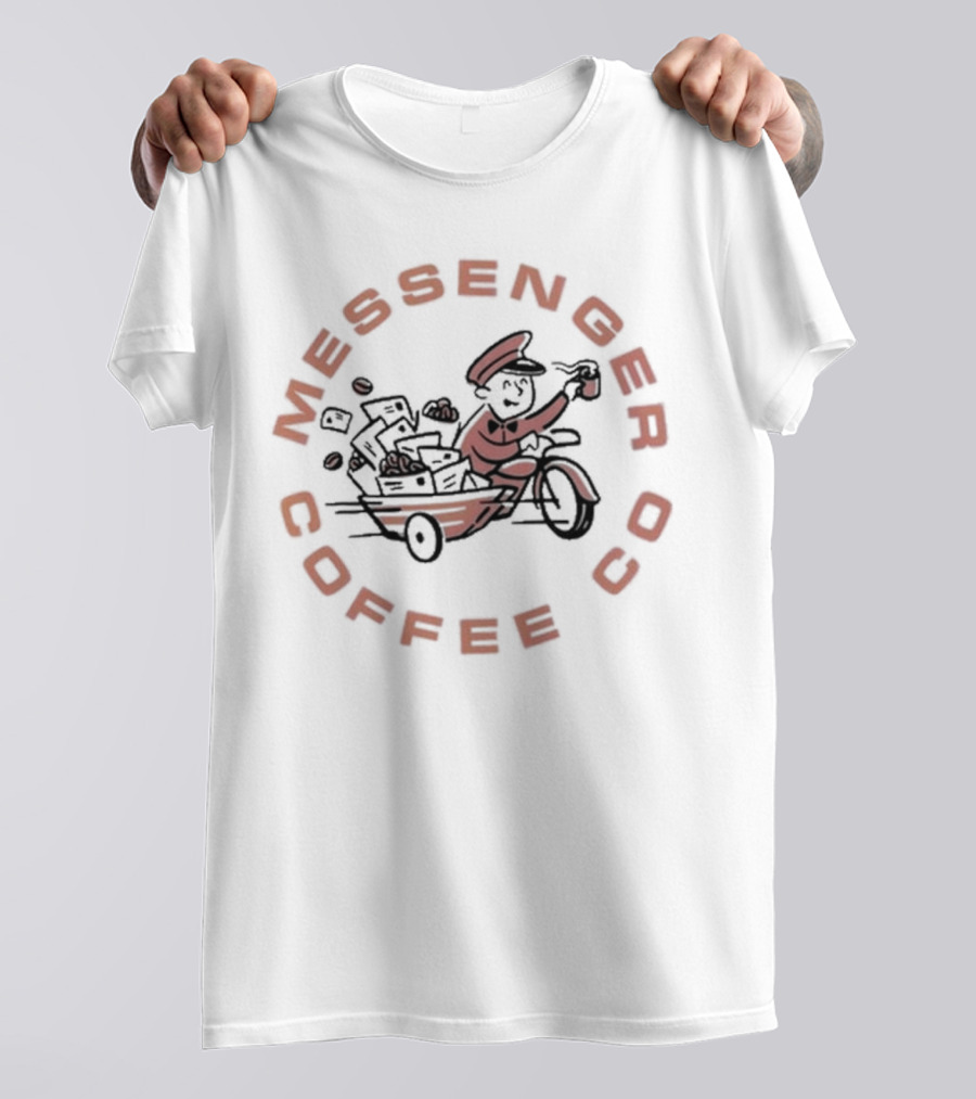 Messenger Coffee Co Vintage White Mail Carrier With Coffee Cup T-Shirt
