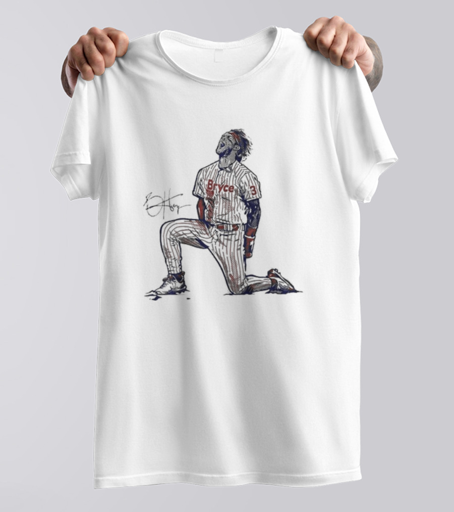 Bryce Harper Signature Pose Kneeling Baseball Star T-Shirt