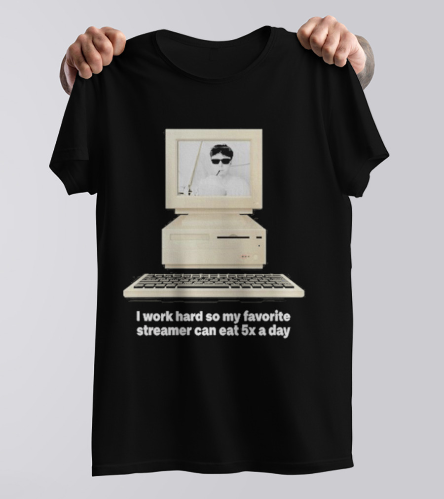 I Work Hard So My Favorite Streamer Can Eat 5X A Day Vintage Computer Retro Gamer Humor T-Shirt